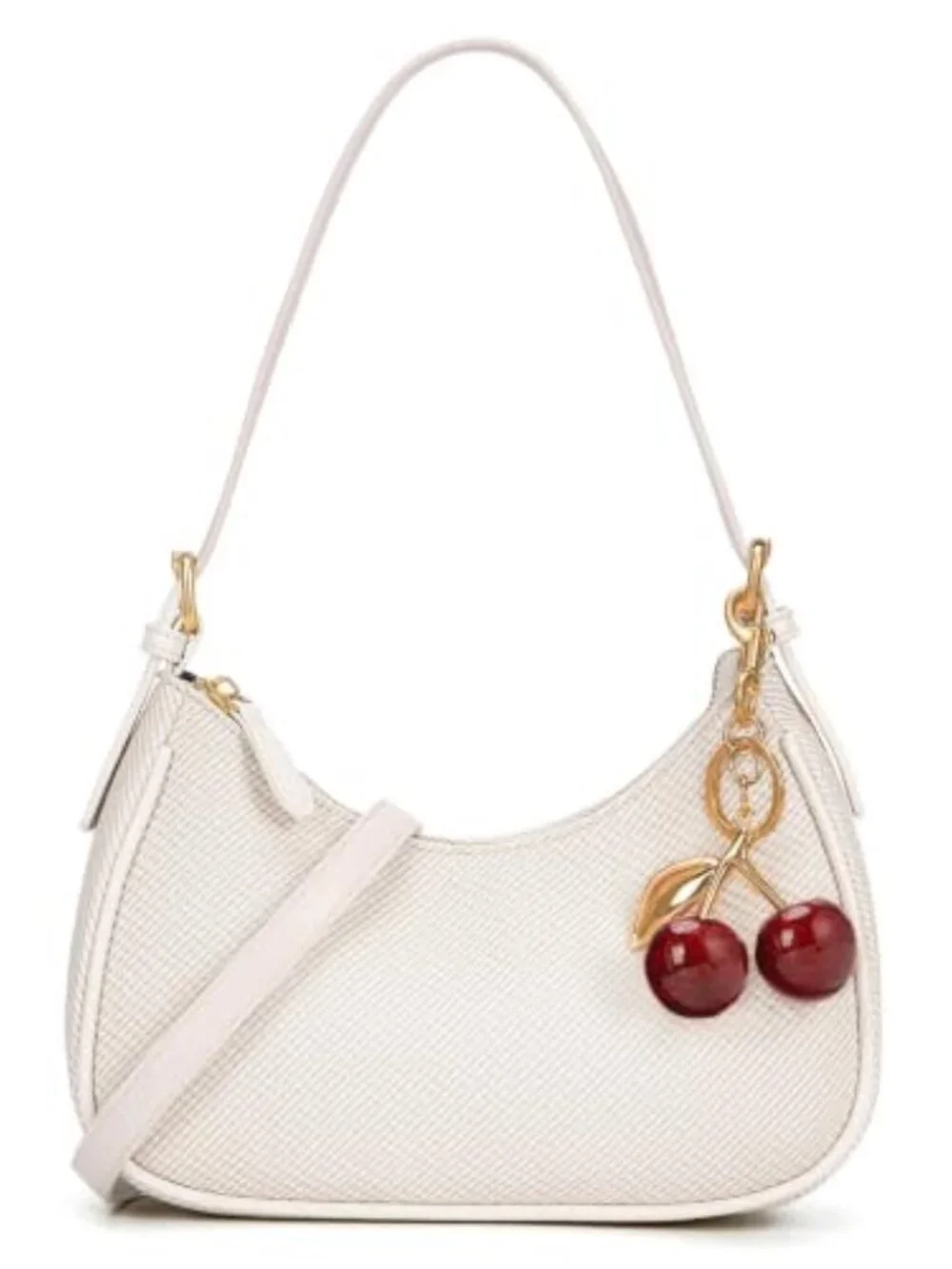 Small Hobo Purse with Cherry Charm | Faux Leather Shoulder Bag